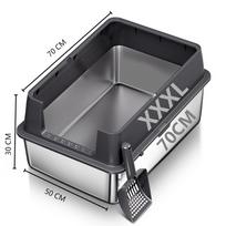 Extra Large XXL Stainless Steel Cat Litter Box with Lid, 26' L X 18' W X 12' H Metal Litter Box with High Sides for Big Cats XXXL gray