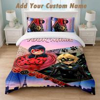 Bedding Set 1 Duvet Cover 2 Pillowcases Miraculous Ladybug Print Soft Bed Linen Bedroom Decor 140cmx200cm