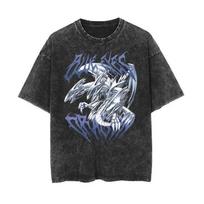 Japan Anime Yu Gi Oh Blue-Eyes White Dragon Cool Print Tshirt Men Manga Cotton T-shirts Vintage Washed Tee Harajuku Male T Shirt S gray