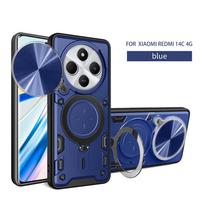 Magsafe Magnetic Camera protection case For Redmi 14C Armor Hybrid Metal Ring Back Cover For Redmi A3 Redmi 14C mėlyna