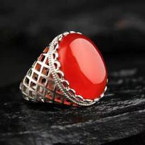 Vyriškas žalvarinis žiedas su aukso danga, su obsidianu ir agatu Adjustable Opening red