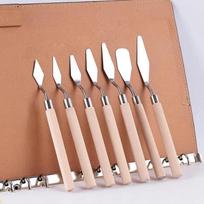 7 Pcs/set Stainless Steel Fondant Cake Spatula Cream Mixing Scraper Oil Painting Scoop Cake Decoration Accessories smėlis