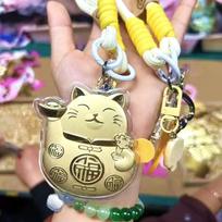 Chubby Pure Gold 999 Lucky Cat Keychain Pendant - Cute Gift for Girlfriend or Best Friend Chubby Cat Keychain (Imitation Gold Foil) white