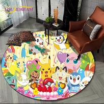 26 Style Cartoon Pokemon Cute Pikachu Round Area Rug,Carpet for Living Room Bedroom Sofa Playroom Decor,kids Non-slip Floor Mat Diameter 60cm beige