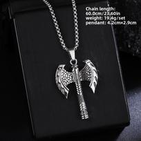 Viking Axe Pendant Men Stainless Steel Necklace Norse Warrior Jewelry Bold Retro Accessory black