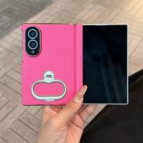 For Samsung Galaxy Z Fold 8 Fold8 Case Luxury Litchi Grain Leather Dual Central-Axis Ring Stand Protective Back Cover Galaxy Z Fold 8 pink