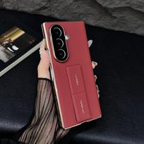 For Samsung Galaxy Z Fold8 Fold8/Z Fold8 Fold 8 Ultra Finger Grip Strap Magniet Metal Bracket Vegan Leather Case Cover brown