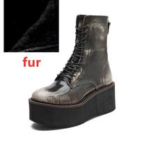 AIYUQI Women Ankle Boots Genuine Leather  New Platform High Heel Short Boots Female Non-slip Large Size Women Winte Boots 42 gray