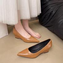 Women Pointed Toe Mary Jane Shoes Spring New High Heel Versatile Casual Large Size Fashionable Leather Pumps 38 brown
