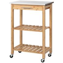 Bamboo Kitchen Cart With Stainless Steel Top Drawer And Slatted Shelves Wood