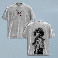 Anime Attack On Titan Mikasa Graphic T Shirt Men Women Clothing Casual Cotton Tshirt Vintage Washed T-shirt Harajuku Unisex Tops M gray
