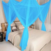 4 Corner Post Bed Canopy Net Hanging Valance Bedroom Decorative Bedding Drape Cover blue