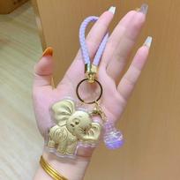Auspicious Elephant Pendant Gold Key Chain 999 Fine Alloy for Traffic Generation white