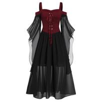 Moteriška suknelė šalta pečiais su peteliškės rankovėmis Helovino tinklelio tinklelio tvarsčiu didelėmis apvadu raganos suknelė, skirta Cosplay 4XL black