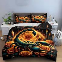 Scorpion Rose Themed Decor Set Multiple Sizes Kid'S And Adults' Bedroom Exquisite 3Pc Bedding Set, Gift EU Twin 135X200cm&set black