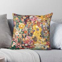 Gustav Klimt Flowers Square Pillowcase Polyester Linen Velvet Creative Zip Decor Sofa Seater Cushion Cover 45X45CM brown