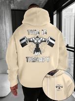 Gym weightlifting muscular figure vintage letter back print men hip hop sports hoodie fitness casual loose pullover 3XL smėlis
