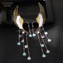 Angel Wings & Mermaid Shell Tassel Ear Cuff Clips - No Piercing Required black
