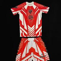 Mens 3D Printed MMA Fightwear Set Short Sleeve T-Shirt Shorts Casual Sportswear Hip Hop Style 6XL red