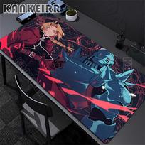 XXL Anime Mouse Pad Large Gaming Accessories Fullmetal Alchemist Mousepad Home Keyboard Pads Office PC Gamer Cabinet Mat 30cmx80cm blue