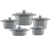 10 dalių nelipni aliuminio lieto indų rinkinys: Kvadratinis sriubos puodas ir grupinė keptuvė Shallow Soup Set pilka