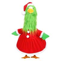Christmas Santa Hat Character Bird Figure Decoration with Textured Trim, Fabric Dress for Holiday Party Tabletop Shelf or Entryway Display 1