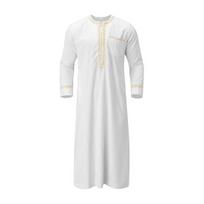 Vasaros vyriškas chalatas Retro apvalia iškirpte su pusiau užtrauktuku, ilgomis rankovėmis, laisvas, Malaizija, Artimieji Rytai, Arabų, Dubajus, Tradicinis maxi chalatas, ilgas viršus S balta