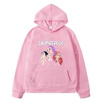 Kawai Head Portrait Sweet Casual kpop demon hunters kids Sweatshirt anime hoodie Jacket y2k sudadera Pullover kids clothes girl 130 rožinė