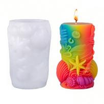 Sea Creature Theme Silicone Candle Mold for Epoxy Resin Making Candle Soap Chocolate Embossed Cylinder Silicone Molds 1 white