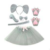 Animal Elephant Costume ,Ears Headband Bowtie Tail Nose, 6 Pieces white
