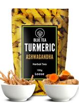 BLUE TEA - Turmeric Ashwagandha Tea - 100gm - 100 Cups || AYURVEDIC BLEND || Immunity Booster - 100% Natural - Caffeine Free - Non-GMO - Gl