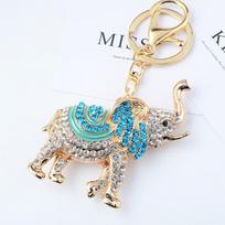 Cartoon diamond studded elephant keychain, Korean version, creative women's handbag keychain, elephant pendant beige