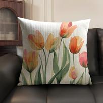 Vandens spalvos tulpės tapybos pagalvės užvalkalas Natūralus linas Ekologiškas audinys Dvipusis spausdinimas Sofa Namų dekoras Dovana Pagalvės užvalkalas Linen 40*40(CM)-1Pcs gray