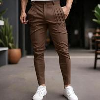 Vyriškos kostiuminės kelnės Verslo Strecth Slim Fit Proginės kelnės Vienspalvės Laisvalaikio kelnės,Maišelio raukinių dizainas Laisvalaikiui ir Slim Fit L black