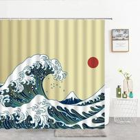 Japonų stiliaus bangų rašto dušo užuolaida su kabliukais Namų dekoravimas Vonios užuolaidos 180x180cm Vandeniui atsparus poliesterio audinys 180x180cm
