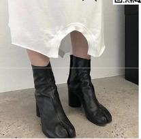 Tabi Skeltų Pirštų Moteriški Batai Kreminės Spalvos Odiniai Sagtis Storas Blokinis Kulnas Batai Botas Feminina Avalynė Moteriai 42 gray