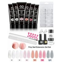 Poly Gel Extension Tool Set, Including 30ml of Cleaner Fluid, 7.5ml Base Coat and Top Coat, Nail Mold, Nail Clip and Nail Brush WMFL62-03 gray