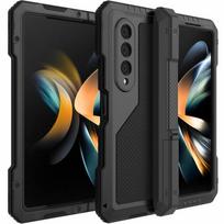 Šarvuotas dėklas, skirtas Samsung Galaxy Z Fold 4 5G, aliuminio, su stoveliu ir rašiklio laikikliu, juodas