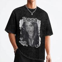 Lara Katseyes Kpop merginų grupės marškinėliai skalbtais trumpomis rankovėmis Harajuku marškinėliai Mados vyrams moterims Streetwear vasaros marškinėliai 2XL black