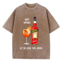 Moteriški rūgštinio plovimo marškinėliai su Aperol Spritz raštais, viršutiniai drabužiai, sendinto stiliaus apvalia iškirpte, dideli, medvilniniai marškinėliai, madingi moteriški drabužiai 3XL brown