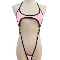 Seksualus moteriškas apatinis trikotažas / maudymosi kostiumas (per sieną): Trijų dalių Bodysuit Bikini Rinkinys (894) One Size rožinė