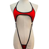 Seksualus moteriškas apatinis trikotažas / maudymosi kostiumas (per sieną): Trijų dalių Bodysuit Bikini Rinkinys (894) One Size raudona