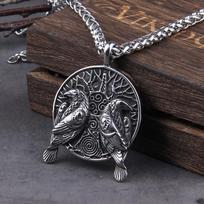 Black Norse Odin Huginn And Muninn Raven Pendant Necklace Stainless Steel Viking Amulet Jewelry with box&50cm black