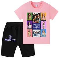WA1316 Vaikams Mergaitėms KATSEYE Spausdinimo trumpomis rankovėmis T-shirt Šortai Drabužių Rinkiniai 110cm pink