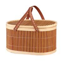 Picnic Basket Handwoven Basket Portable Multipurpose Fruit Vegetable Basket Hamper Basket for Cake Camping Fruit Lunch Bread beige