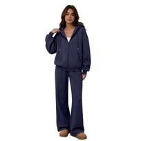 Women's Two Piece Hoodie Set with Wide Leg Pants Casual Tracksuit Outfit M tamsiai mėlyna