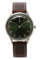 SIS -001 Classic Sweep Second Hand Men's Watch Japanese Quartz 1/4 Movement 5 ATM Green Genuine Leather Band Hairline Case žalia