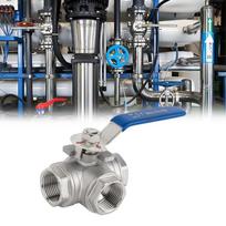 Manual Turn 3 Way Ball Valves, Stainless Steel Female Threaded T Port Fitting for Pipe Control and Maintenance Work