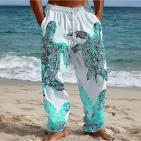Men's 3D Turtle Printed Baggy Casual Trousers,  Elastic Drawstring Waist with Pockets, for Spring Summer Home Outdoor Vacation 5XL šviesiai geltonos spalvos