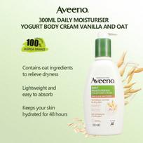 AVEENO 300ML DAILY MOISTURISER YOGURT BODY CREAM VANILLA AND OAT, Skin Barrier Care, Daily Use, Smooth Skin 300ml white